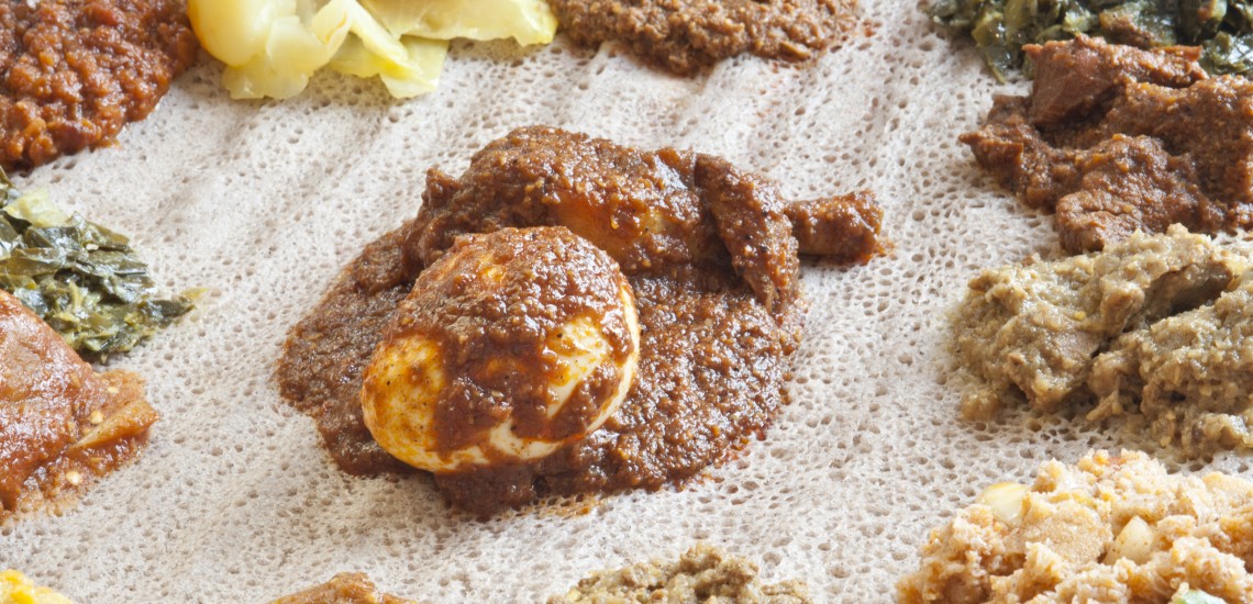 Ethiopian food on injera bread.
